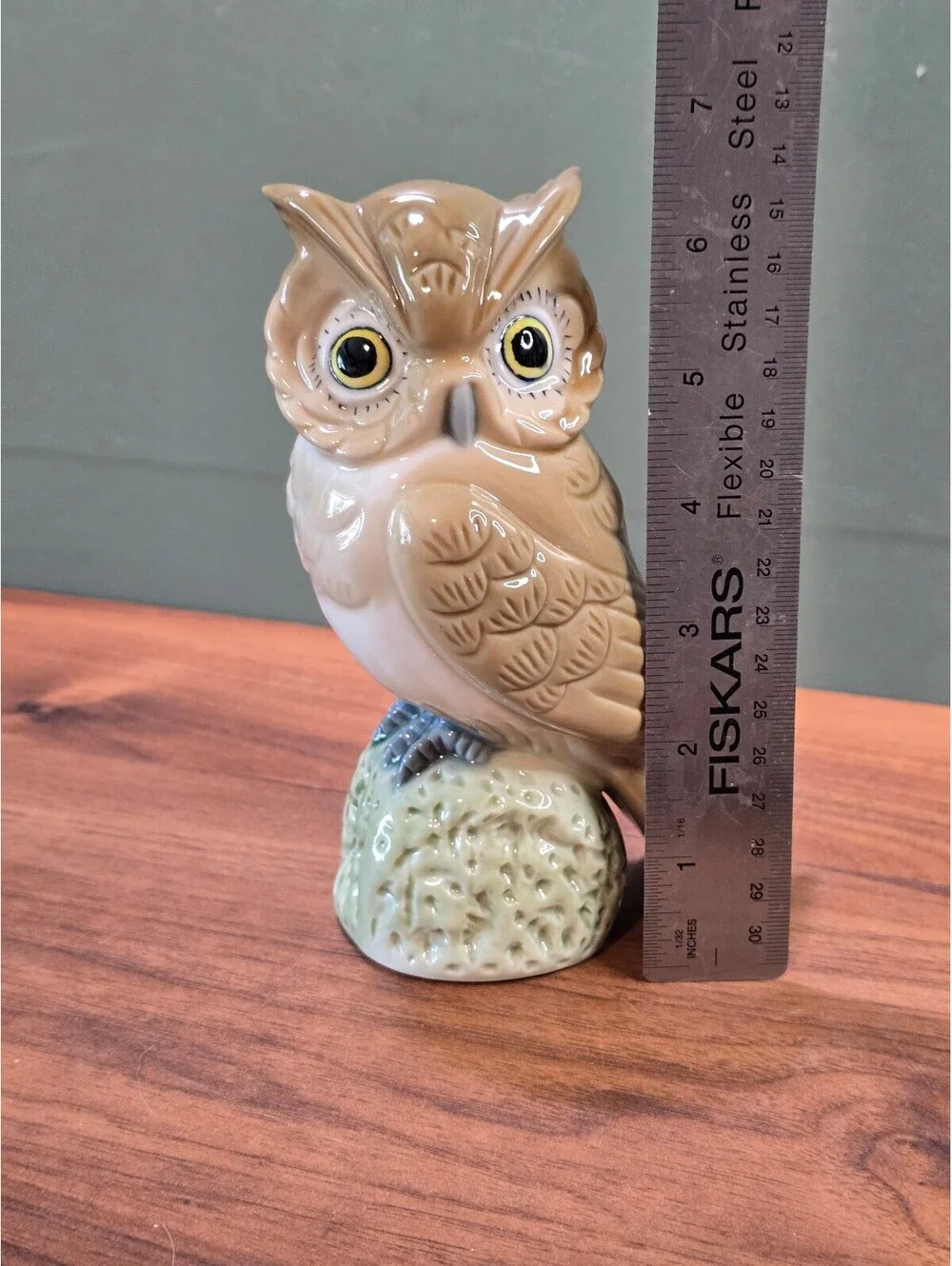 Vintage Ceramic Owl Figurine Hand Painted Porcelain Bird Statue 6 Inch